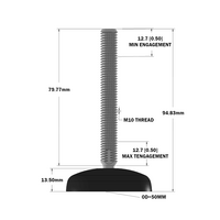 30-M10D50-1 MODULAR SOLUTIONS PLASTIC FOOT<br>50MM PAD, M10 THREAD STEM W/ JAM NUT